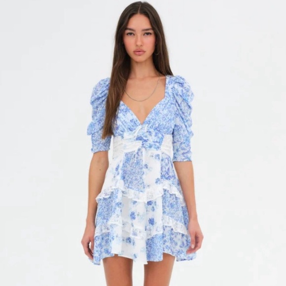 For Love And Lemons Dresses & Skirts - FOR LOVE & LEMONS Rosalyn Mini Dress in Blue NWT